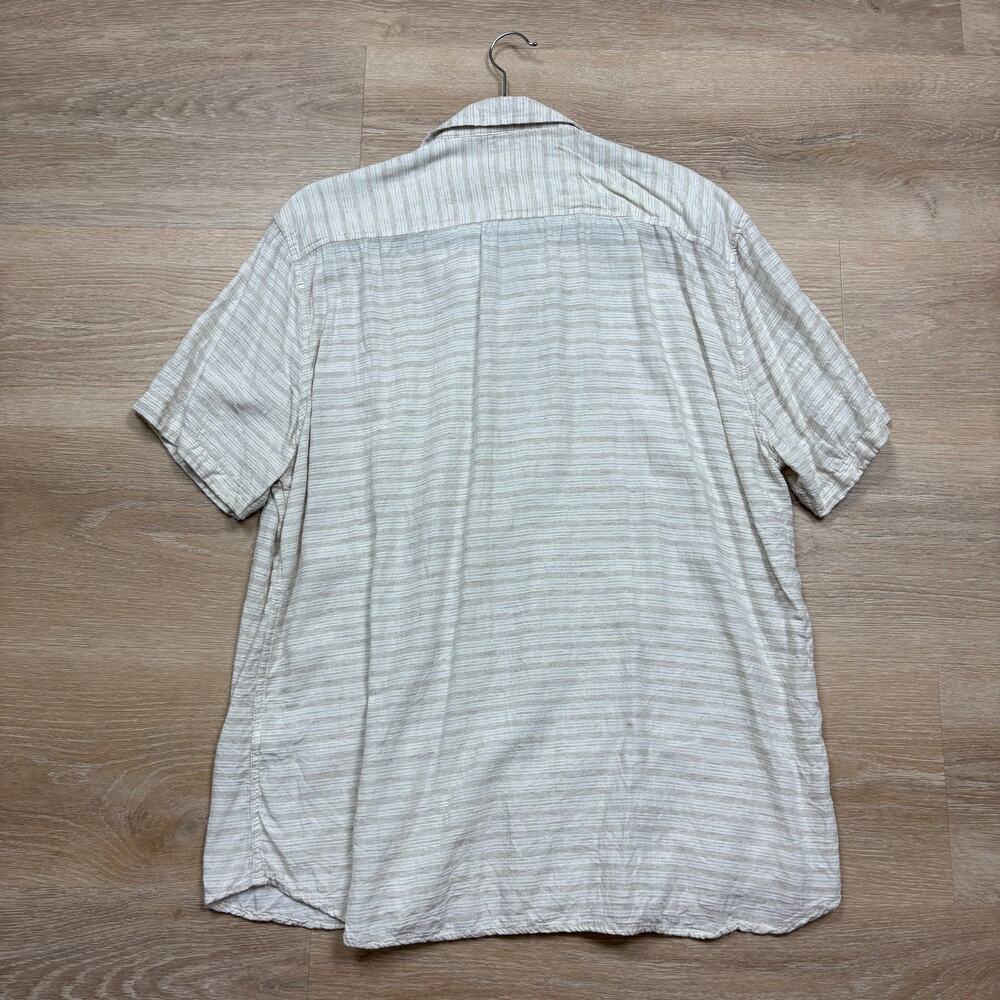Amiani Linen Striped Button Up Casual Short Sleeve‎ Men’s XXL Color Cream - Picture 6 of 6